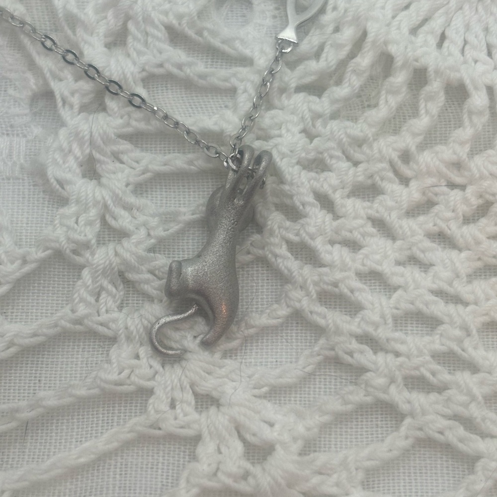 Italian 925 Silver Cat Pendant Necklace - Picture 3 of 12